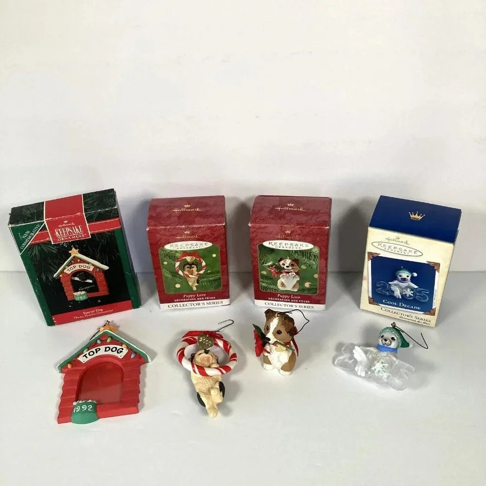 Set of 4 Hallmark Christmas Keepsake Ornaments, Orig Boxes, Animal‎ Themes, Cute
